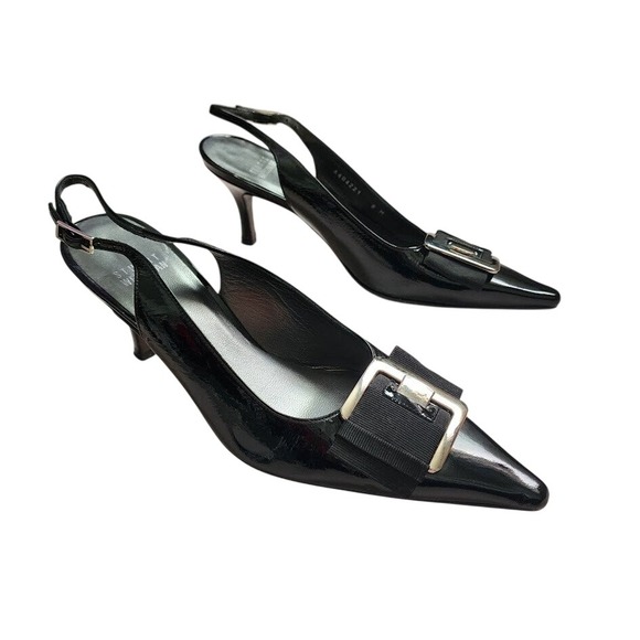 STUART WEITZMAN Dynasty Slingback Buckle Pumps Black Carolyn Bessette Kennedy 8 - Picture 8 of 12
